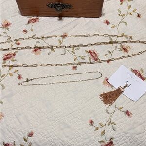Gold-Tone Tassel Drop Necklace and four paper clip Chains